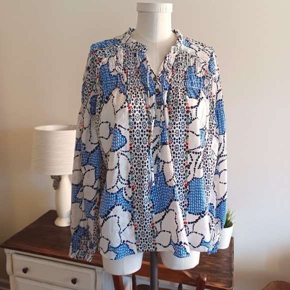 Red Camel Tops - {Red Camel} Smocked Printed Blouse
